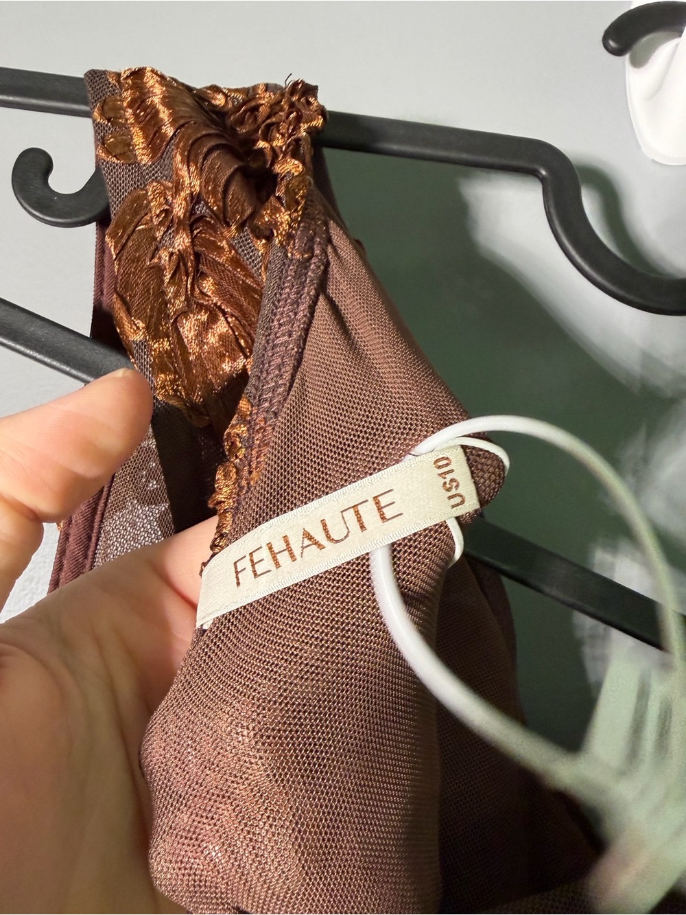 Fehaute Deep Brown Jacquard  Off The Shoulder Sleeveless Bodycon Dress Size 10 - Picture 5 of 5
